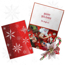 White Snow on Red Canvas Folded Christmas Card Bedankkaart