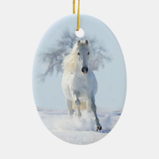 White Snow Stallion & Tree Horse Holiday Ornament (Achterkant)