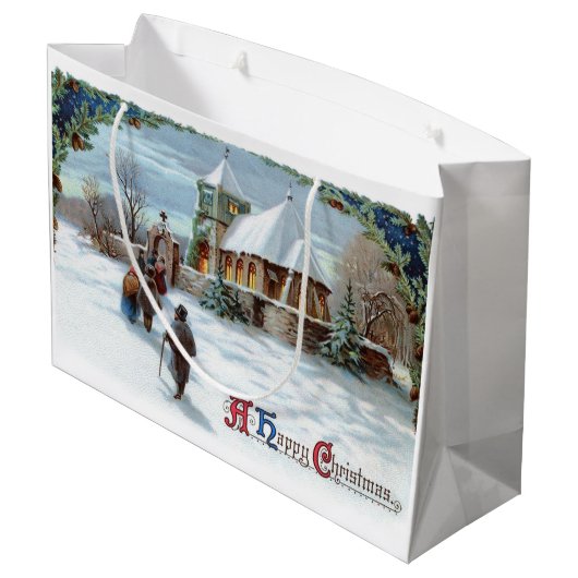  White Snow Village Holiday Kerstmis Groot Cadeauzakje (Achterkant Gekanteld)