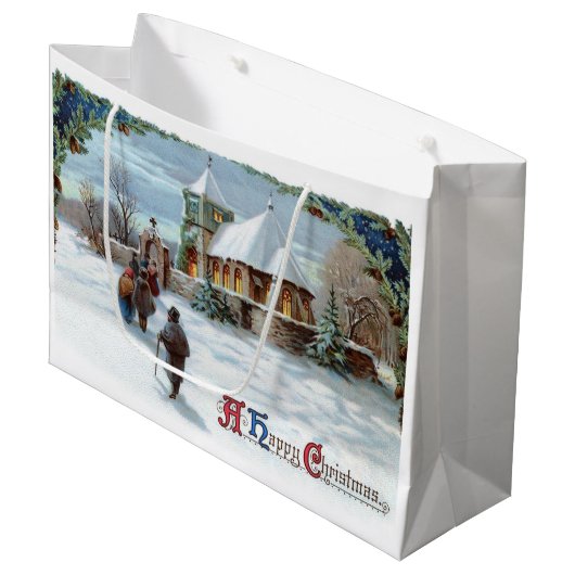  White Snow Village Holiday Kerstmis Groot Cadeauzakje (Voorkant Gekanteld)