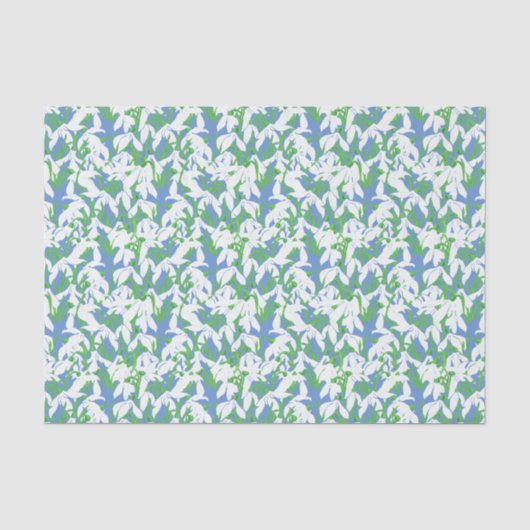 White Snowdrops Pattern on Blue Background Tissuepapier (Voorkant)