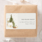 White Snowfall Tree Houses Kerstadres Etiket (Insitu)