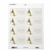 White Snowfall Tree Houses Kerstadres Etiket (Full Sheet)