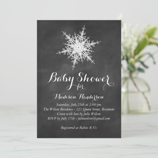 White Snowflake Baby shower Invite op krijt Kaart (Staand voorkant)