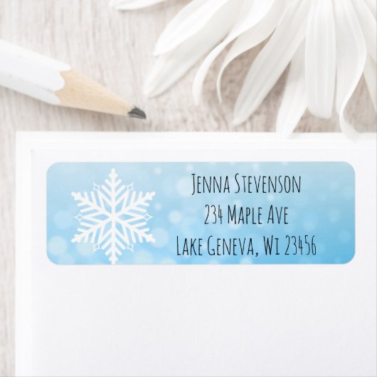White Snowflake Blue Kerstmis Feestdagen Winter Etiket (Insitu)