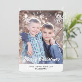 White Snowflake Border Foto Gray Flat Kaart (Staand voorkant)