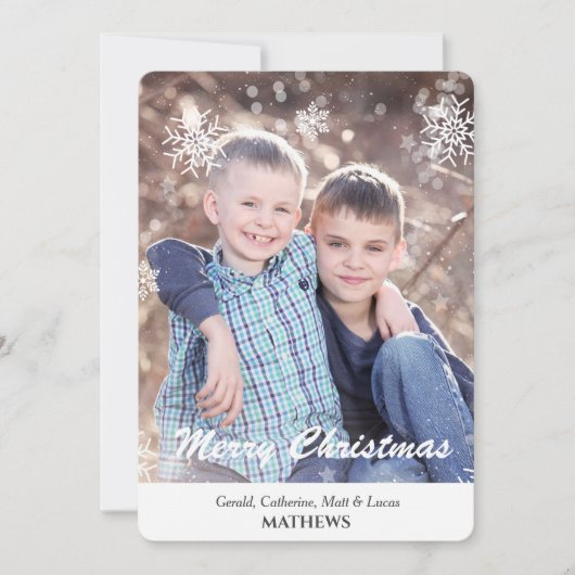 White Snowflake Border Foto Gray Flat Kaart (Voorkant)