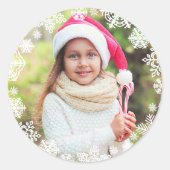 White Snowflake Border Holiday Foto Ronde Sticker (Voorkant)