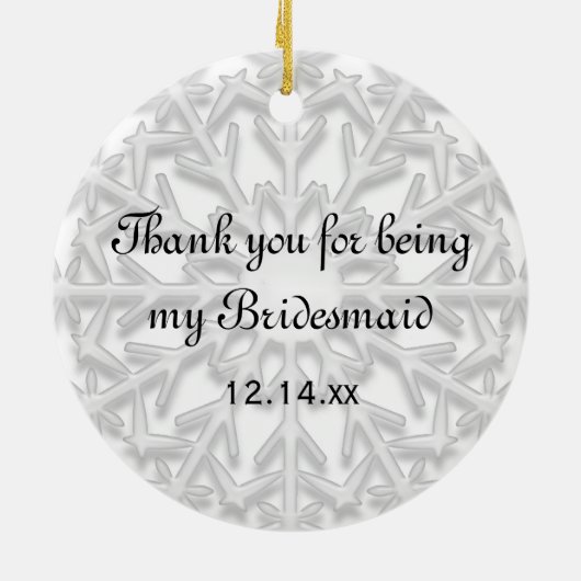 White Snowflake Bridesmaid Keramisch Ornament (Achterkant)