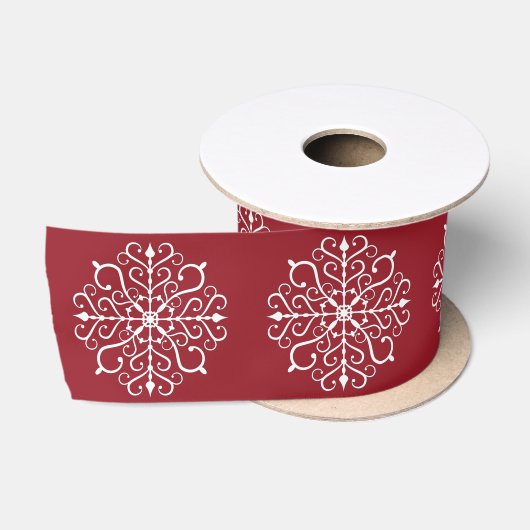 White Snowflake Design Ribbon Satijnen Lint (Spoel)