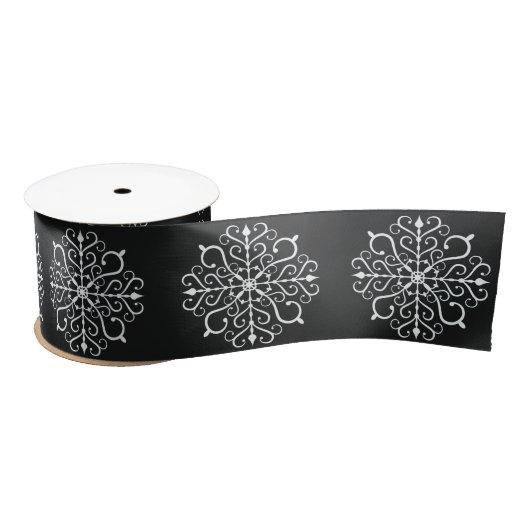 White Snowflake Design Ribbon Satijnen Lint (Spoel)