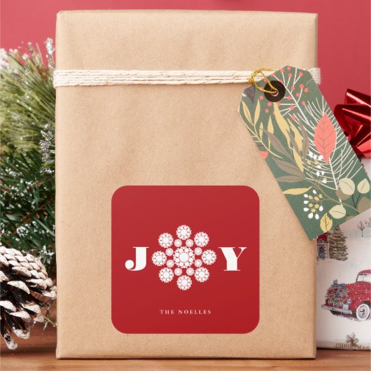 White Snowflake Flower Stippen Joy kerstfeestdag Vierkante Sticker (Feestdagen)