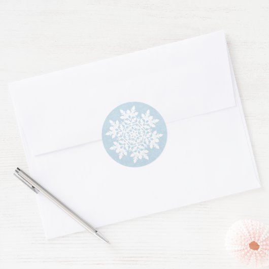  White Snowflake (Frost Blue)  Ronde Sticker (Envelop)