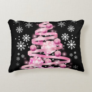 White Snowflake Light Roze Kerstaboom met lint Accent Kussen