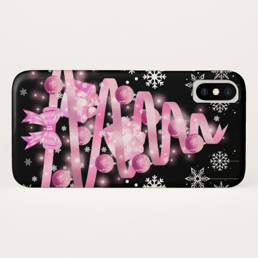 White Snowflake Light Roze Kerstaboom met lint Case-Mate iPhone Case (Achterkant (horizontaal))