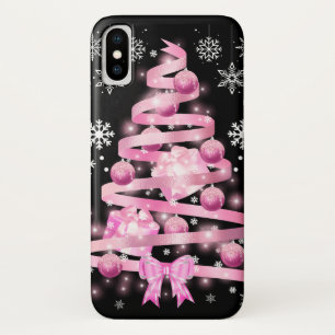 White Snowflake Light Roze Kerstaboom met lint Case-Mate iPhone Case