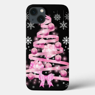 White Snowflake Light Roze Kerstaboom met lint Case-Mate iPhone Case