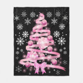 White Snowflake Light Roze Kerstaboom met lint Fleece Deken (Voorkant)
