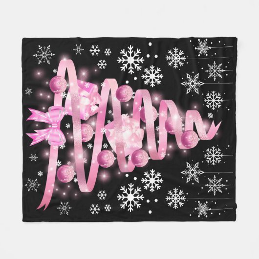 White Snowflake Light Roze Kerstaboom met lint Fleece Deken (Voorkant (Horizontaal))