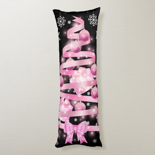 White Snowflake Light Roze Kerstaboom met lint Lichaamskussen (Achterkant (Verticaal))