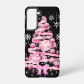 White Snowflake Light Roze Kerstaboom met lint Samsung Galaxy Hoesje (Achterkant)