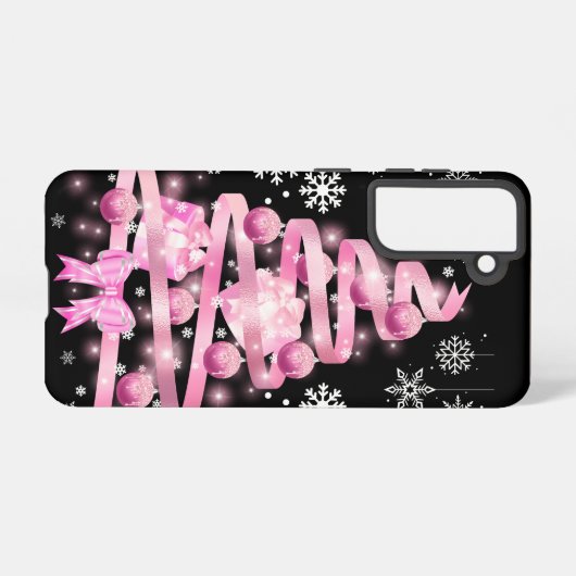 White Snowflake Light Roze Kerstaboom met lint Samsung Galaxy Hoesje (Achterkant horizontaal)