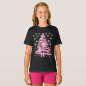 White Snowflake Light Roze Kerstaboom met lint T-shirt (Voorkant volledig)