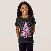 White Snowflake Light Roze Kerstaboom met lint T-shirt (Voorkant volledig)