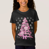 White Snowflake Light Roze Kerstaboom met lint T-shirt (Voorkant)
