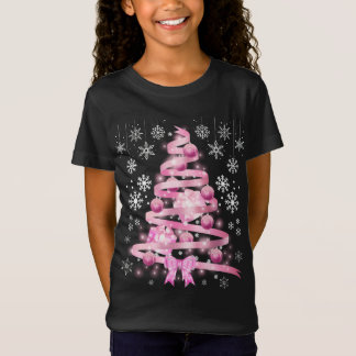 White Snowflake Light Roze Kerstaboom met lint T-shirt