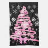 White Snowflake Light Roze Kerstaboom met lint Theedoek (Verticaal)