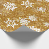 White Snowflake Luxurous Yellow Elegant kerst Cadeaupapier (Hoek)