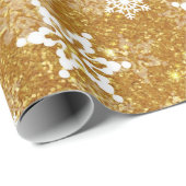 White Snowflake Luxurous Yellow Elegant kerst Cadeaupapier (Rol Hoek)