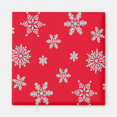 White Snowflake met Red Background Kerstmis Magneet (Voorkant)