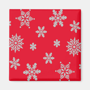 White Snowflake met Red Background Kerstmis Magneet