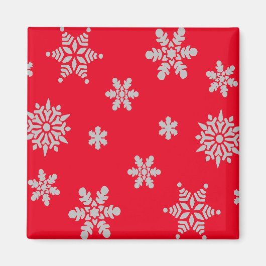 White Snowflake met Red Background Kerstmis Magneet (Voorkant)