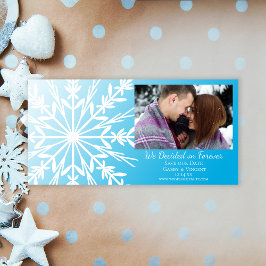 White Snowflake on Blauwgroen Blue Winter Wedding Save The Date