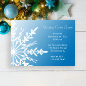 White Snowflake on Blue Holiday Open House Kaart