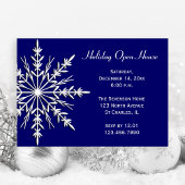 White Snowflake on Blue Holiday Open House Kaart