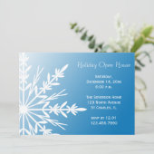 White Snowflake on Blue Holiday Open House Kaart (Staand voorkant)