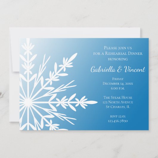 White Snowflake on Blue Winter Rehearsal Dinner Kaart (Voorkant)