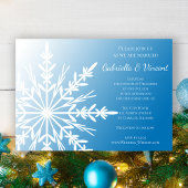White Snowflake on Blue Winter Wedding Invitation Kaart