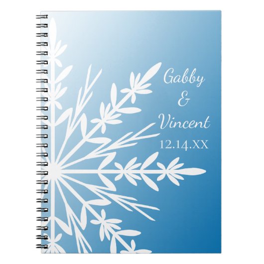 White Snowflake on Blue Winter Wedding Notitieboek (Voorkant)