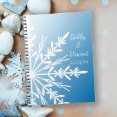 White Snowflake on Blue Winter Wedding Notitieboek