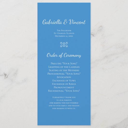 White Snowflake on Blue Winter Wedding Programme Programmakaart (Achterkant)