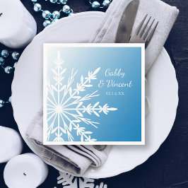 White Snowflake on Blue Winter Wedding Servetten