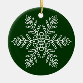 White Snowflake on Green Background Keramisch Ornament