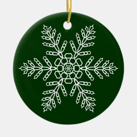 White Snowflake on Green Background Keramisch Ornament (Voorkant)