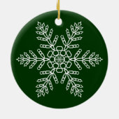 White Snowflake on Green Background Keramisch Ornament (Achterkant)
