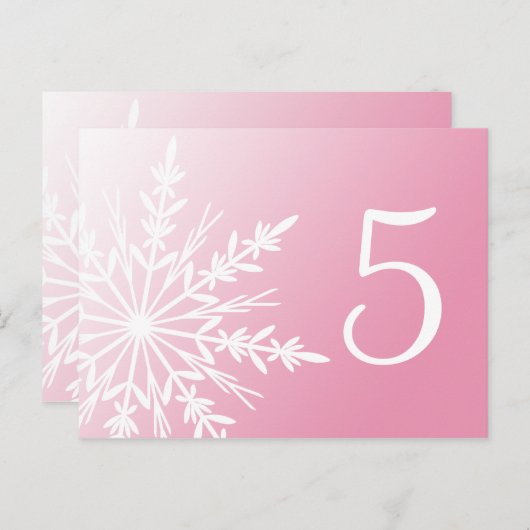 White Snowflake on Pink Winter Table Number Briefkaart (Voorkant / Achterkant)